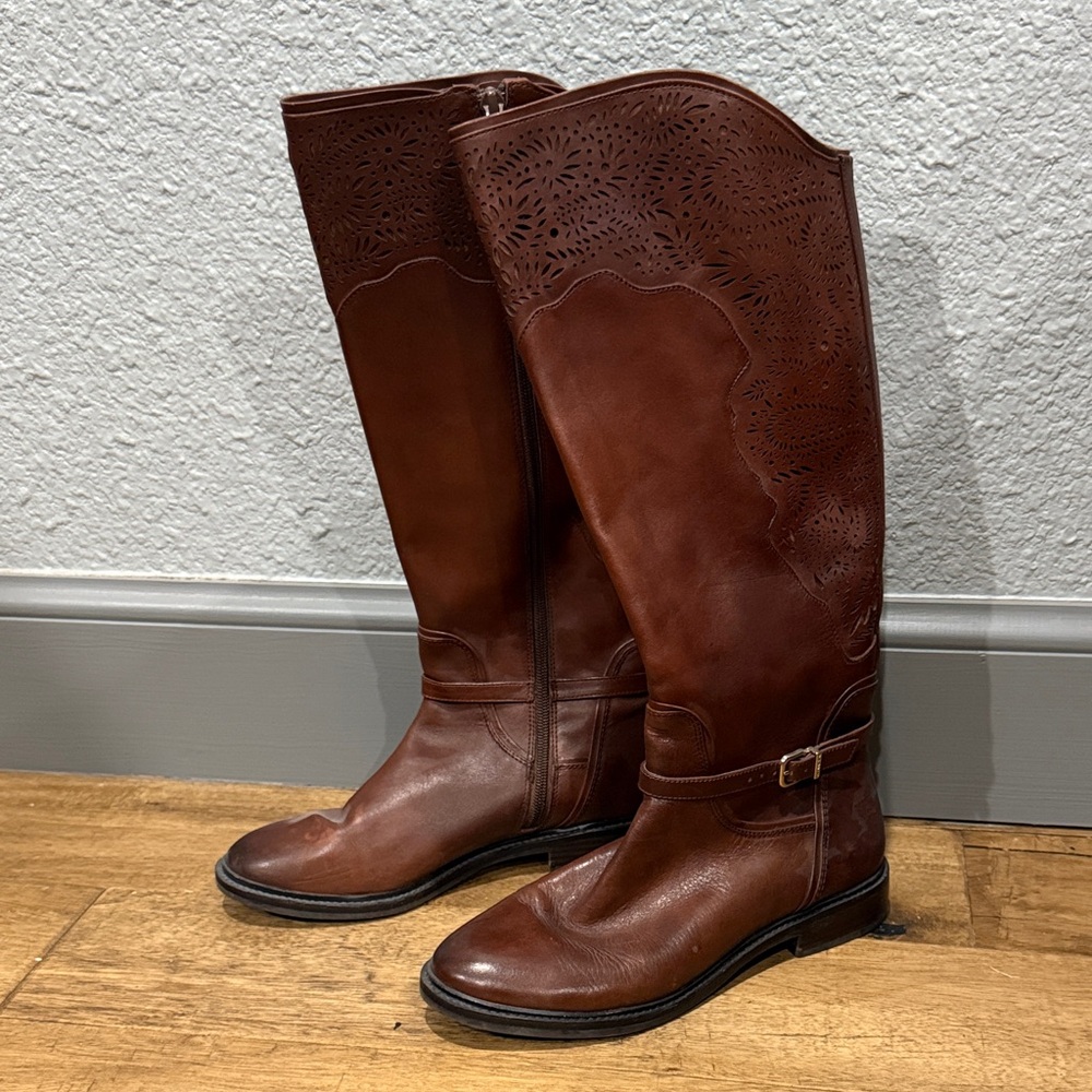 Gianni Bini Knee High Brown Leather Riding Boots